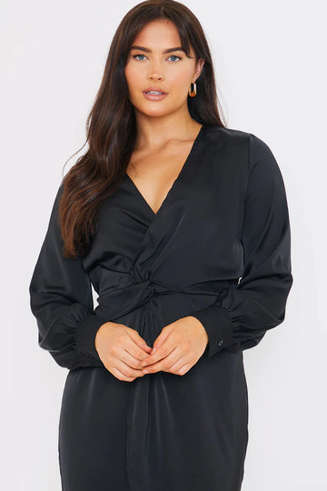 Satin Twist Waist Midi Dress